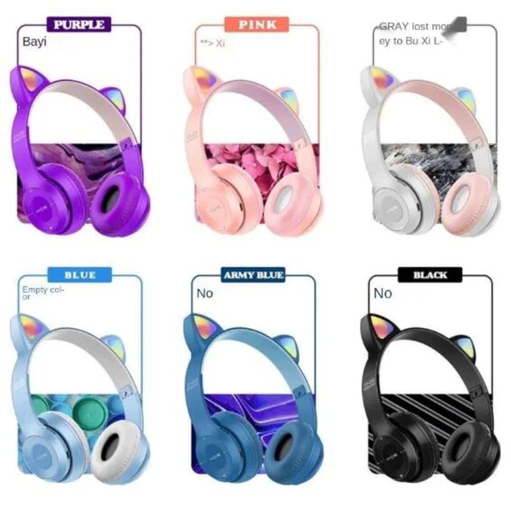 Fone De Ouvido HeadFone Sem Fio Orelha de Gato Gatinho Cat  Bluetooth Ear Com Led Rgb-p47m