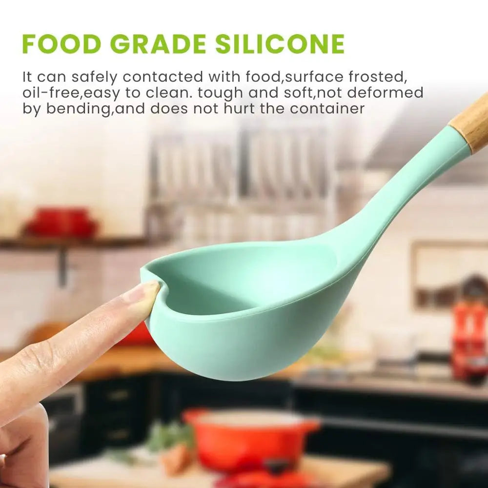 Conjunto de Utensílios de Cozinha em Silicone LMETJMA - Resistente até 230°C com Espátula Pegador Colher Pincel Batedor
