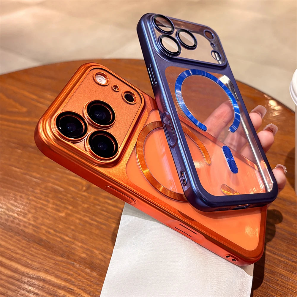 Capa Original Laranja Macia Magnética Transparente para iPhone 17 Pro Max para Magsafe Carregamento Sem Fio Película Protetora de Lente Capa com Revestimento