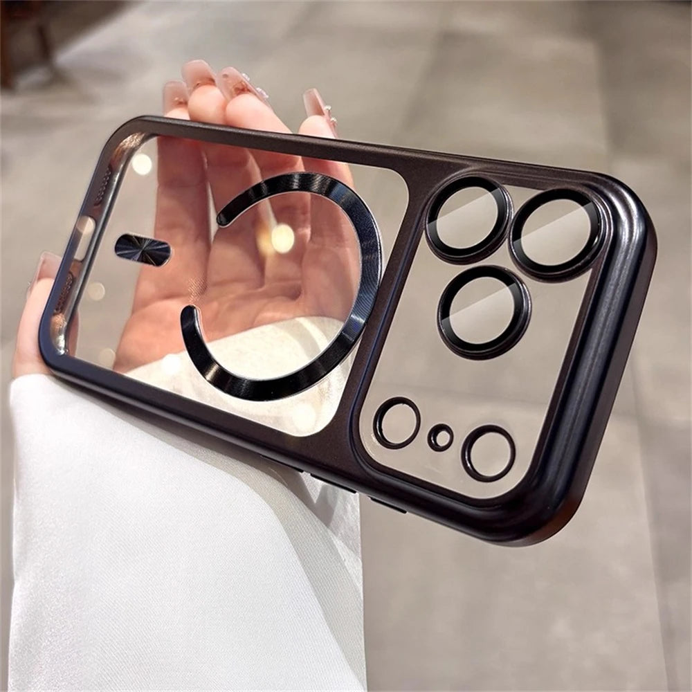 Capa Original Laranja Macia Magnética Transparente para iPhone 17 Pro Max para Magsafe Carregamento Sem Fio Película Protetora de Lente Capa com Revestimento