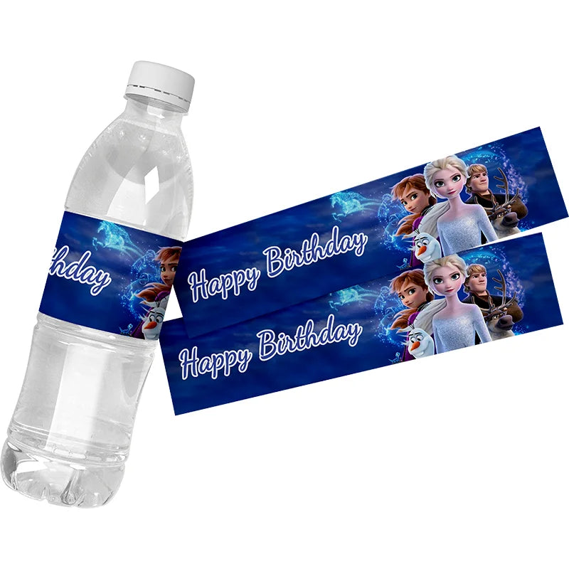 6 Peças Rótulos para Garrafa de Água Frozen Festa de Aniversário Adesivos Impermeáveis para Garrafas de Água Embalagem para Aniversário Frozen