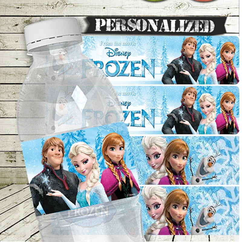 6 Peças Rótulos para Garrafa de Água Frozen Festa de Aniversário Adesivos Impermeáveis para Garrafas de Água Embalagem para Aniversário Frozen