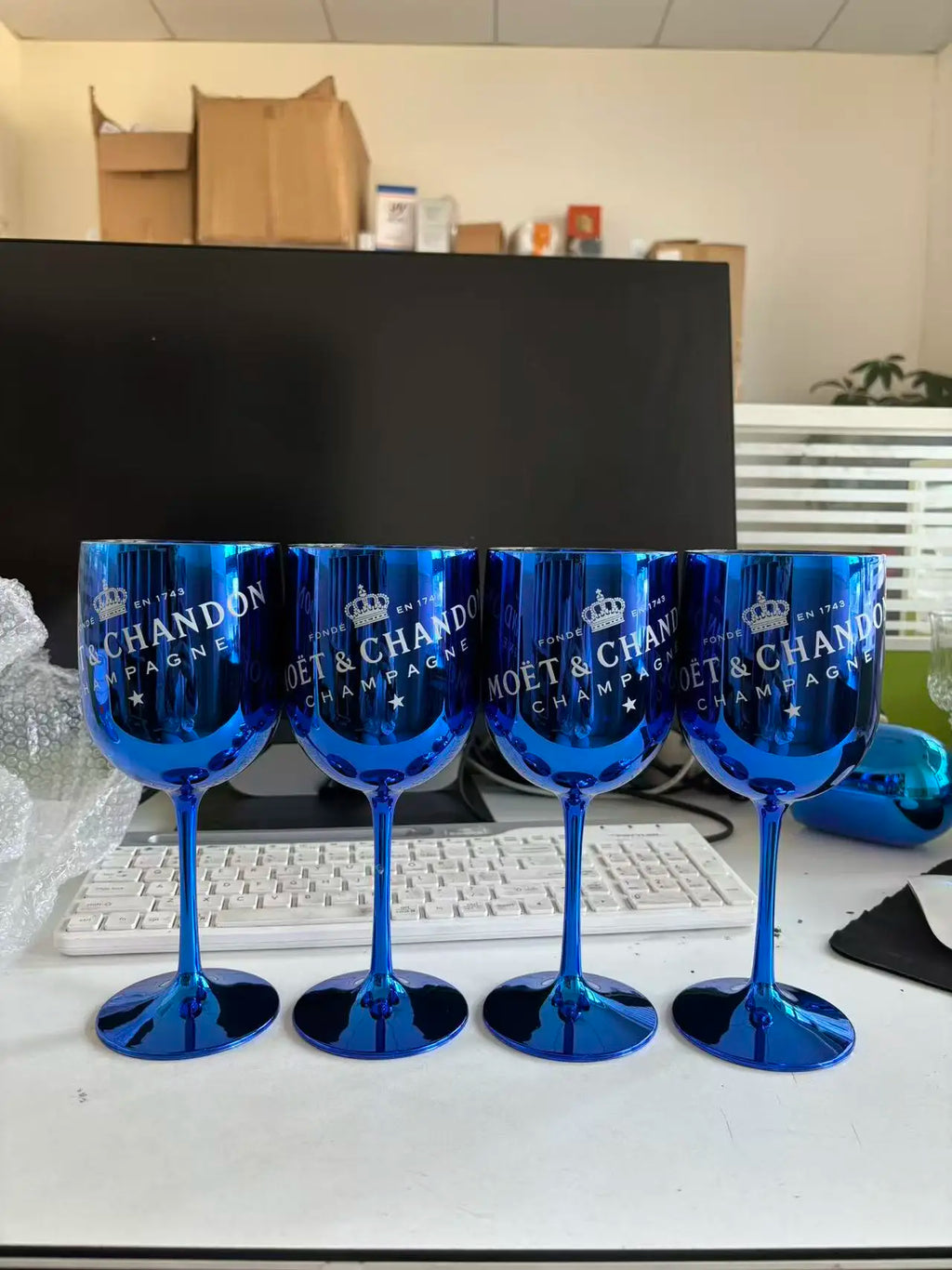 480ml Taça de Vinho Plástico Inquebrável Eletroplastia Brilhante Rosa Azul Taças de Champagne Flutes Cálice