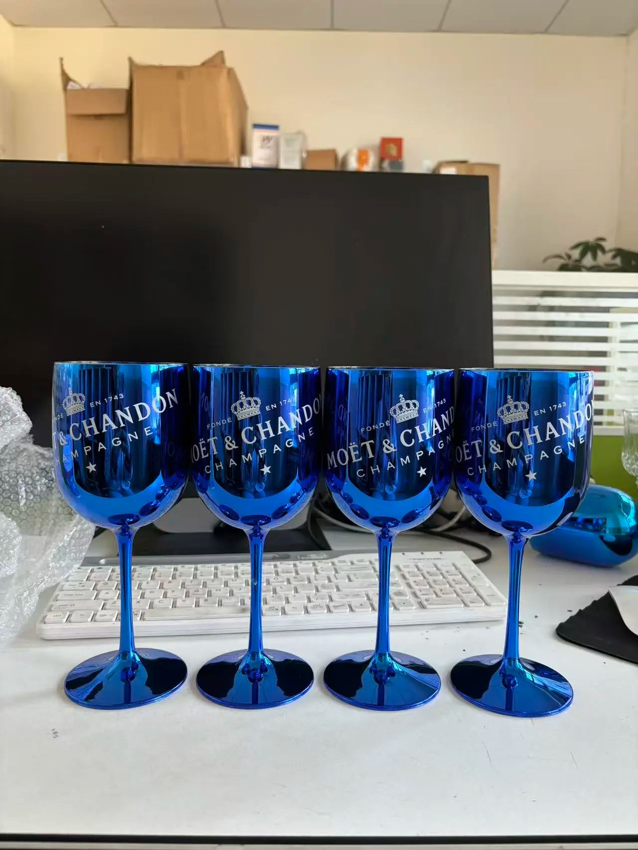 480ml Taça de Vinho Plástico Inquebrável Eletroplastia Brilhante Rosa Azul Taças de Champagne Flutes Cálice