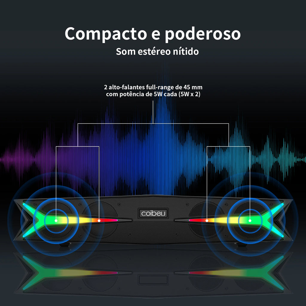 Caixa de Som, Caixa de Som Bluetooth, Caixa de Som Bluetooth Portátil, Caixa de Som para PC, Soundbar, Alto-falante Bluetooth