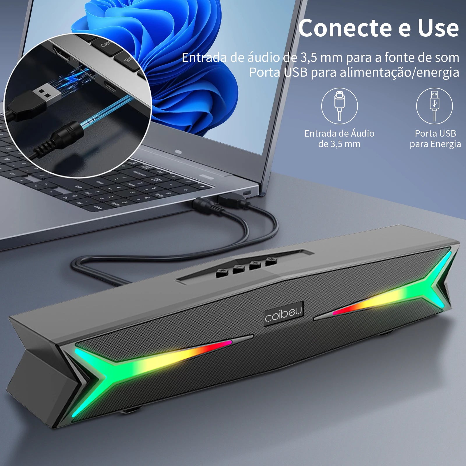 Caixa de Som, Caixa de Som Bluetooth, Caixa de Som Bluetooth Portátil, Caixa de Som para PC, Soundbar, Alto-falante Bluetooth