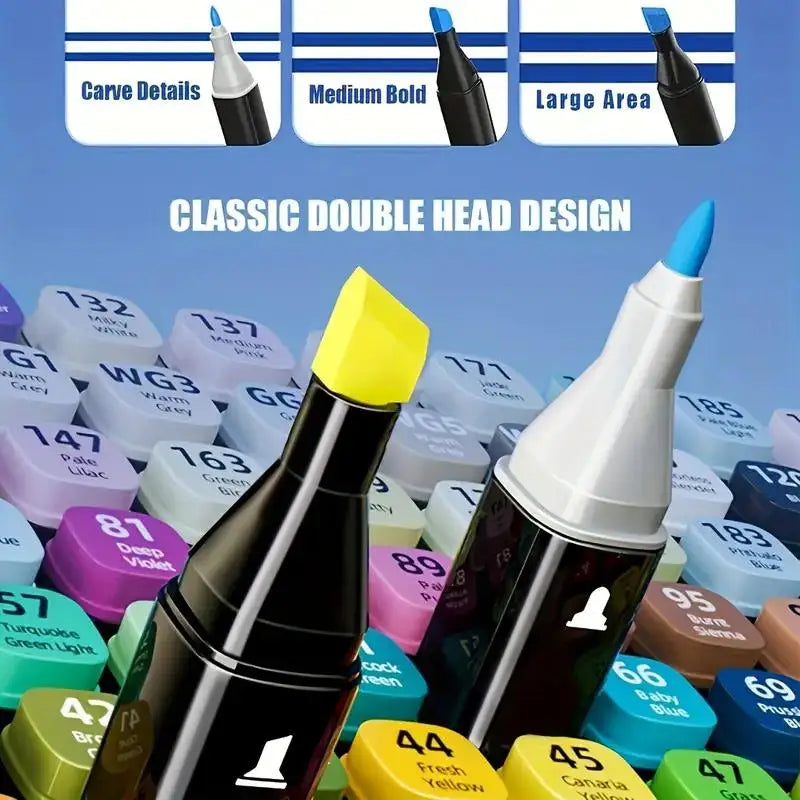 Canetas Marcadoras de Arte Permanentes com Ponta Dupla 24/36/48/60/80/120/168 Cores para Desenho, Pintura, Esboço, Quadrinhos, Design e Material Escolar