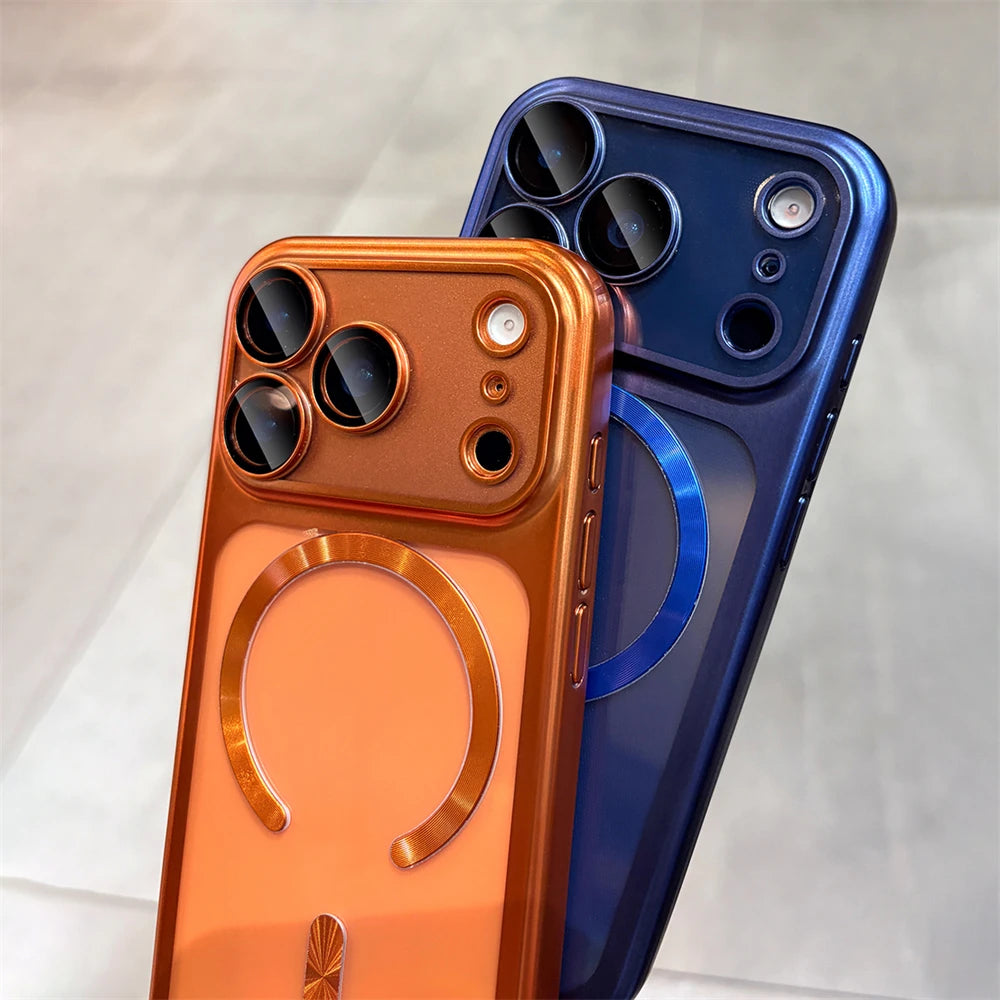 Capa Original Laranja Macia Magnética Transparente para iPhone 17 Pro Max para Magsafe Carregamento Sem Fio Película Protetora de Lente Capa com Revestimento