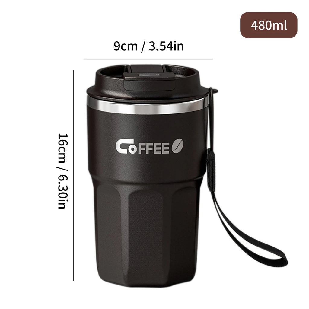 Caneca Térmica WORTHBUY com Tampa e Alça - Aço Inox 304 Parede Dupla Isolada Anti-Queimadura para Café Chá Leite