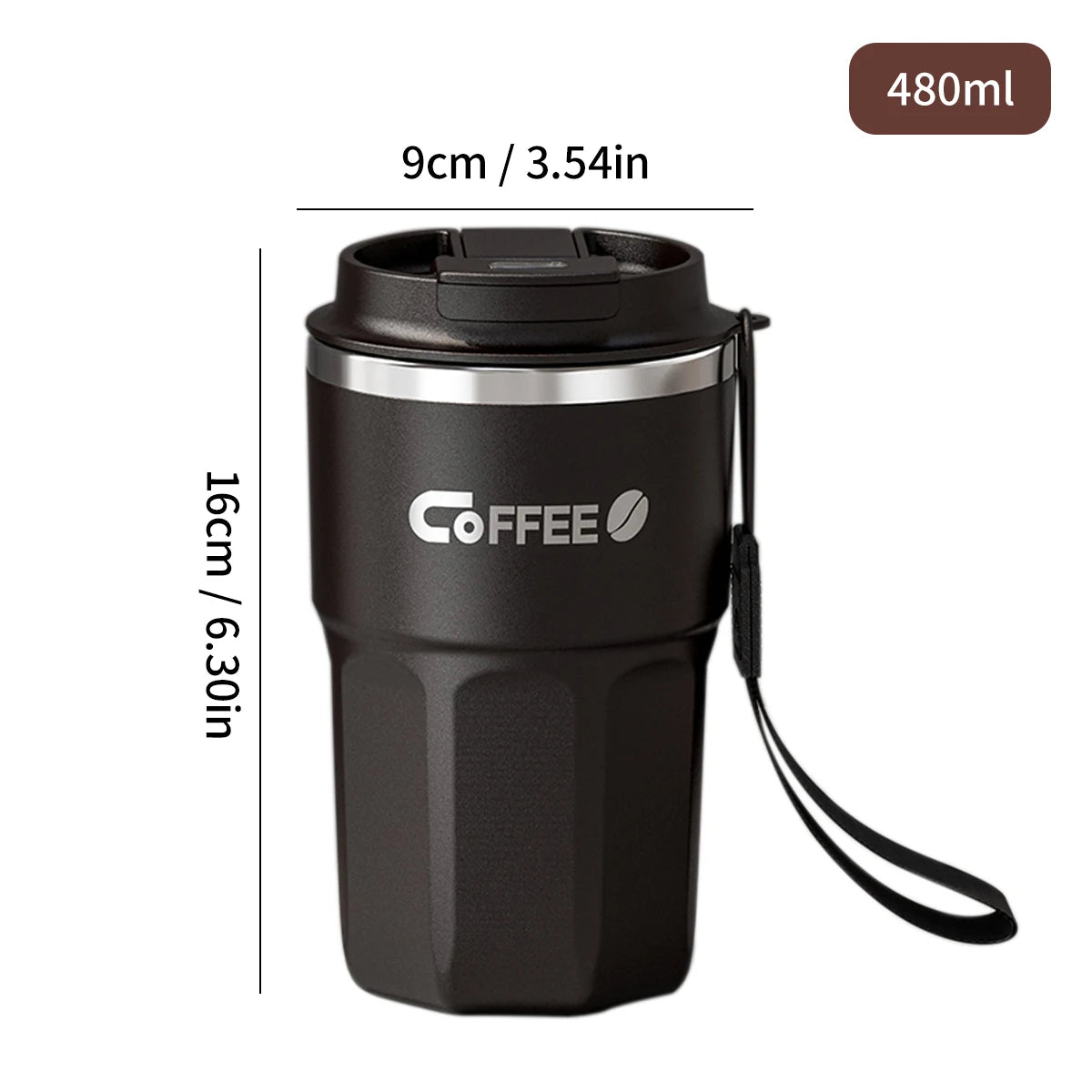 Caneca Térmica WORTHBUY com Tampa e Alça - Aço Inox 304 Parede Dupla Isolada Anti-Queimadura para Café Chá Leite
