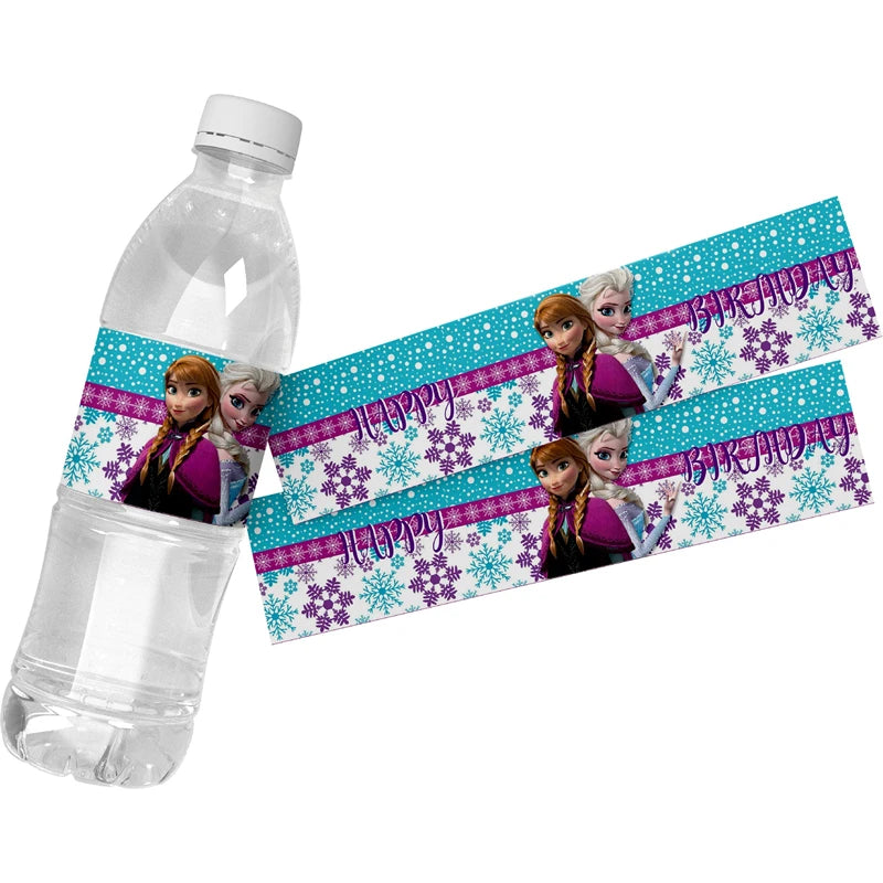 6 Peças Rótulos para Garrafa de Água Frozen Festa de Aniversário Adesivos Impermeáveis para Garrafas de Água Embalagem para Aniversário Frozen