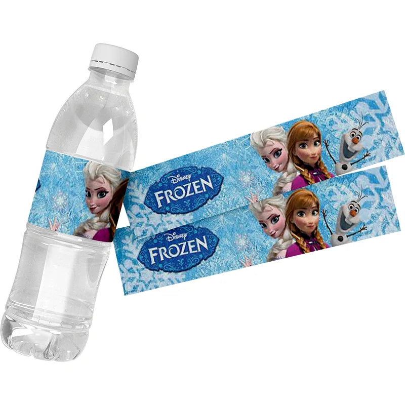 6 Peças Rótulos para Garrafa de Água Frozen Festa de Aniversário Adesivos Impermeáveis para Garrafas de Água Embalagem para Aniversário Frozen