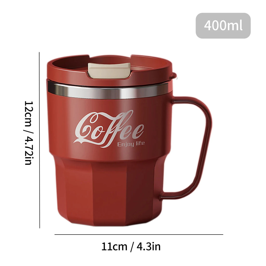 Caneca Térmica WORTHBUY com Tampa e Alça - Aço Inox 304 Parede Dupla Isolada Anti-Queimadura para Café Chá Leite
