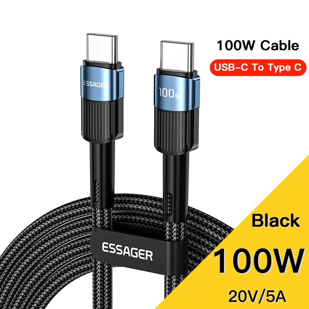 Essager 100W USB Type C To USB C Cable USB-C PD Fast Charging Charger Wire Cord For Macbook Samsung Xiaomi Type-C USBC Cable 3M