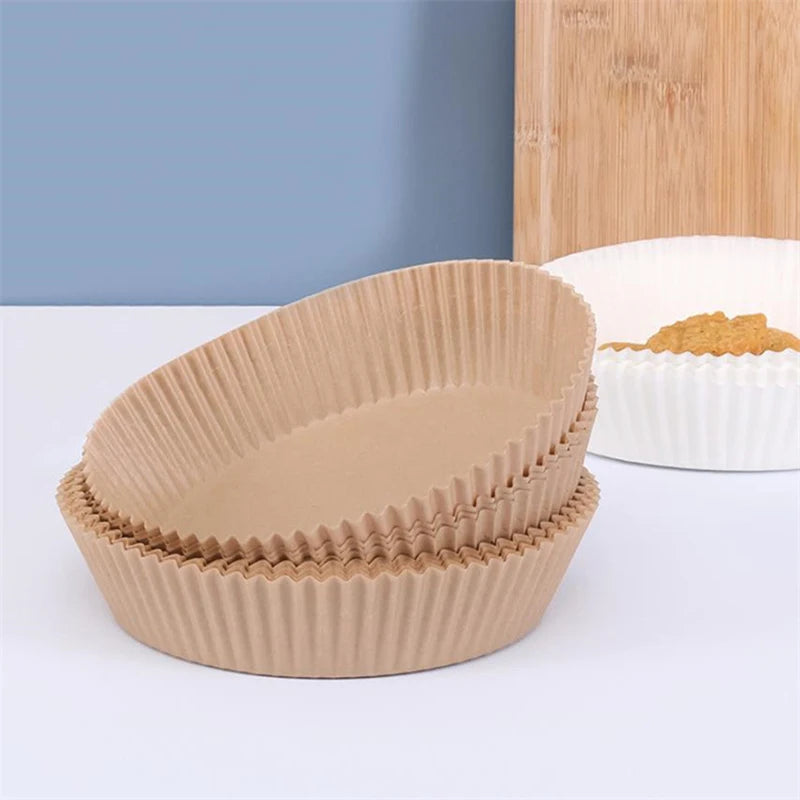 50/100 Unidades Papel Descartável para Air Fryer Antiaderente Forros Redondos para Fritadeira Elétrica Acessórios de Cozinha