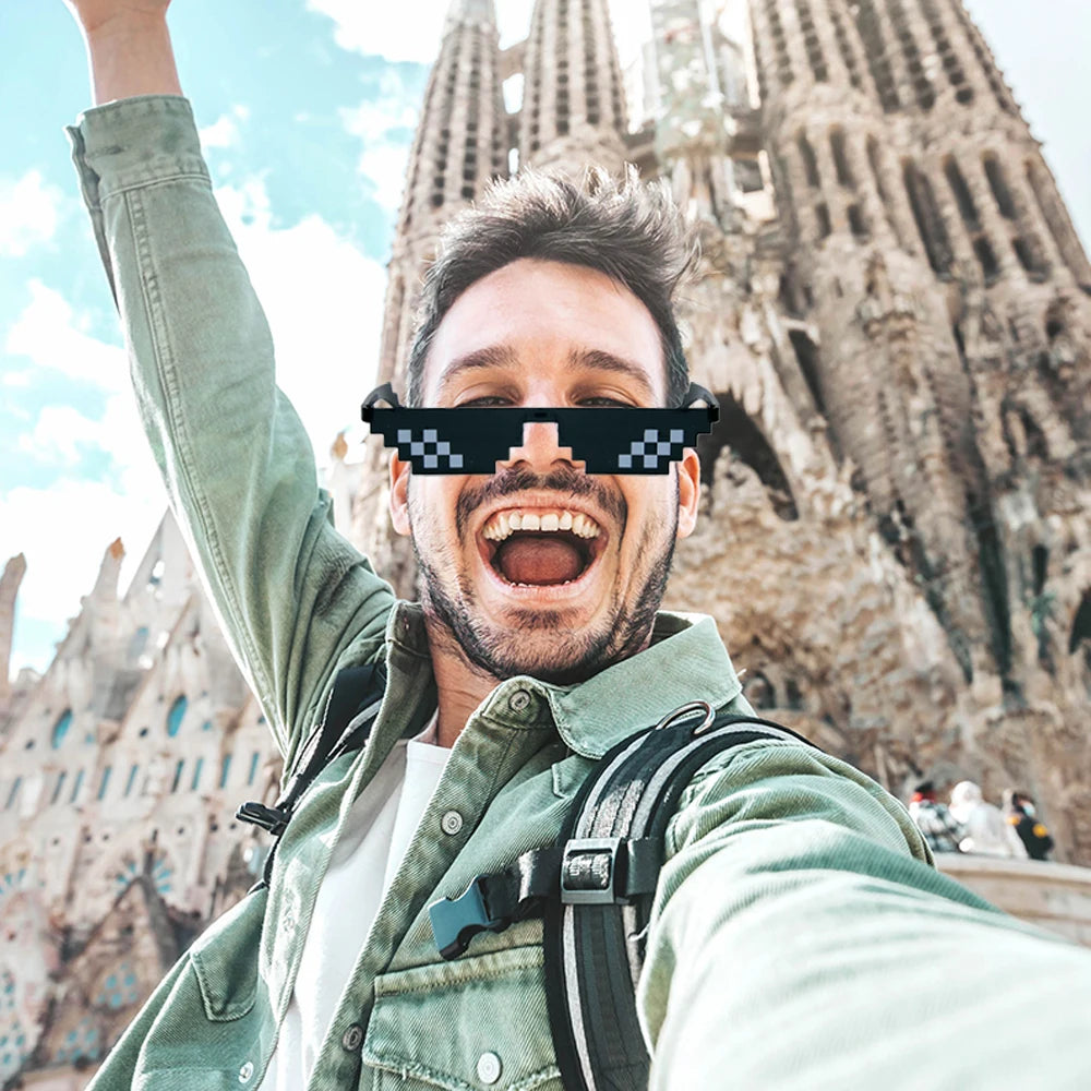 4 Peças Óculos de Sol Mosaico Pixel Cores Aleatórias Preto Azul Verde Presentes Infantis Acessórios Cosplay Decoração de Festa de Aniversário