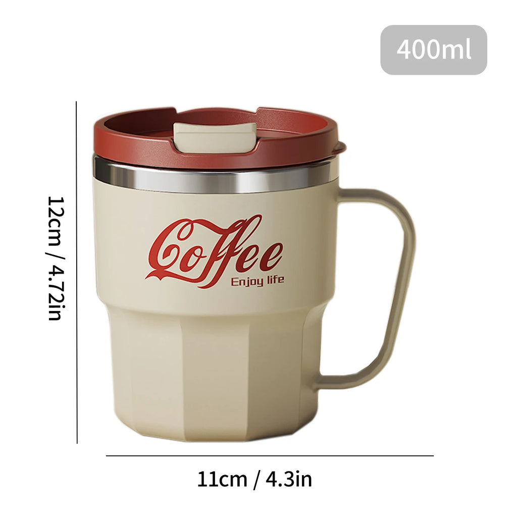 Caneca Térmica WORTHBUY com Tampa e Alça - Aço Inox 304 Parede Dupla Isolada Anti-Queimadura para Café Chá Leite