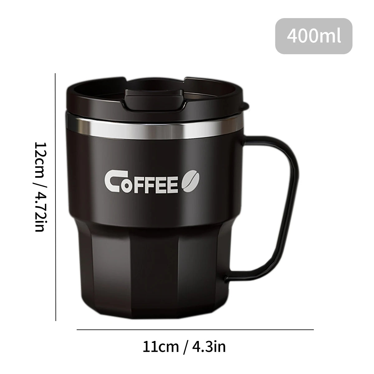 Caneca Térmica WORTHBUY com Tampa e Alça - Aço Inox 304 Parede Dupla Isolada Anti-Queimadura para Café Chá Leite