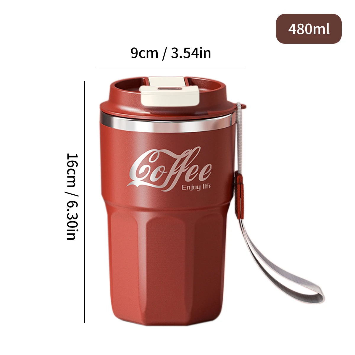 Caneca Térmica WORTHBUY com Tampa e Alça - Aço Inox 304 Parede Dupla Isolada Anti-Queimadura para Café Chá Leite