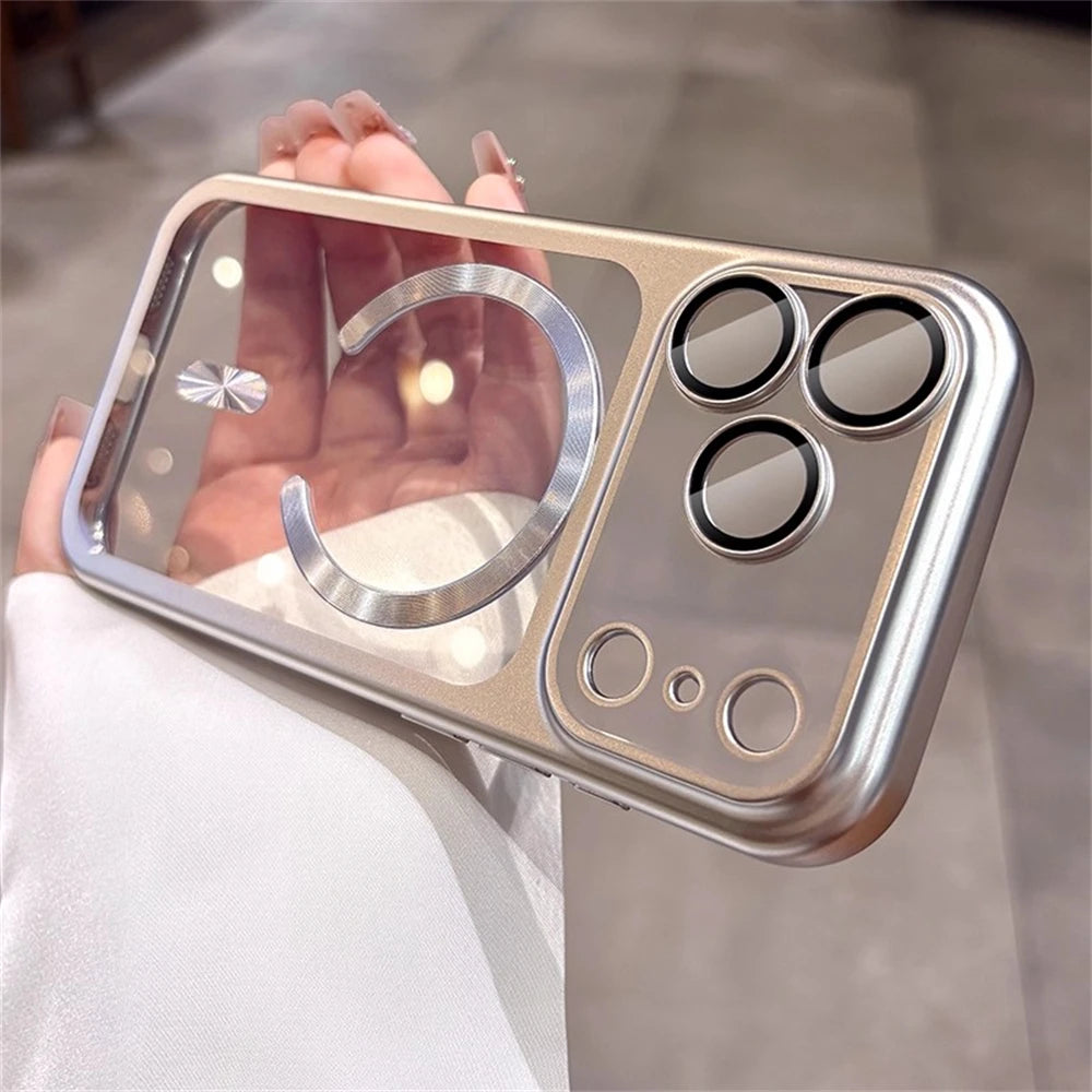 Capa Original Laranja Macia Magnética Transparente para iPhone 17 Pro Max para Magsafe Carregamento Sem Fio Película Protetora de Lente Capa com Revestimento