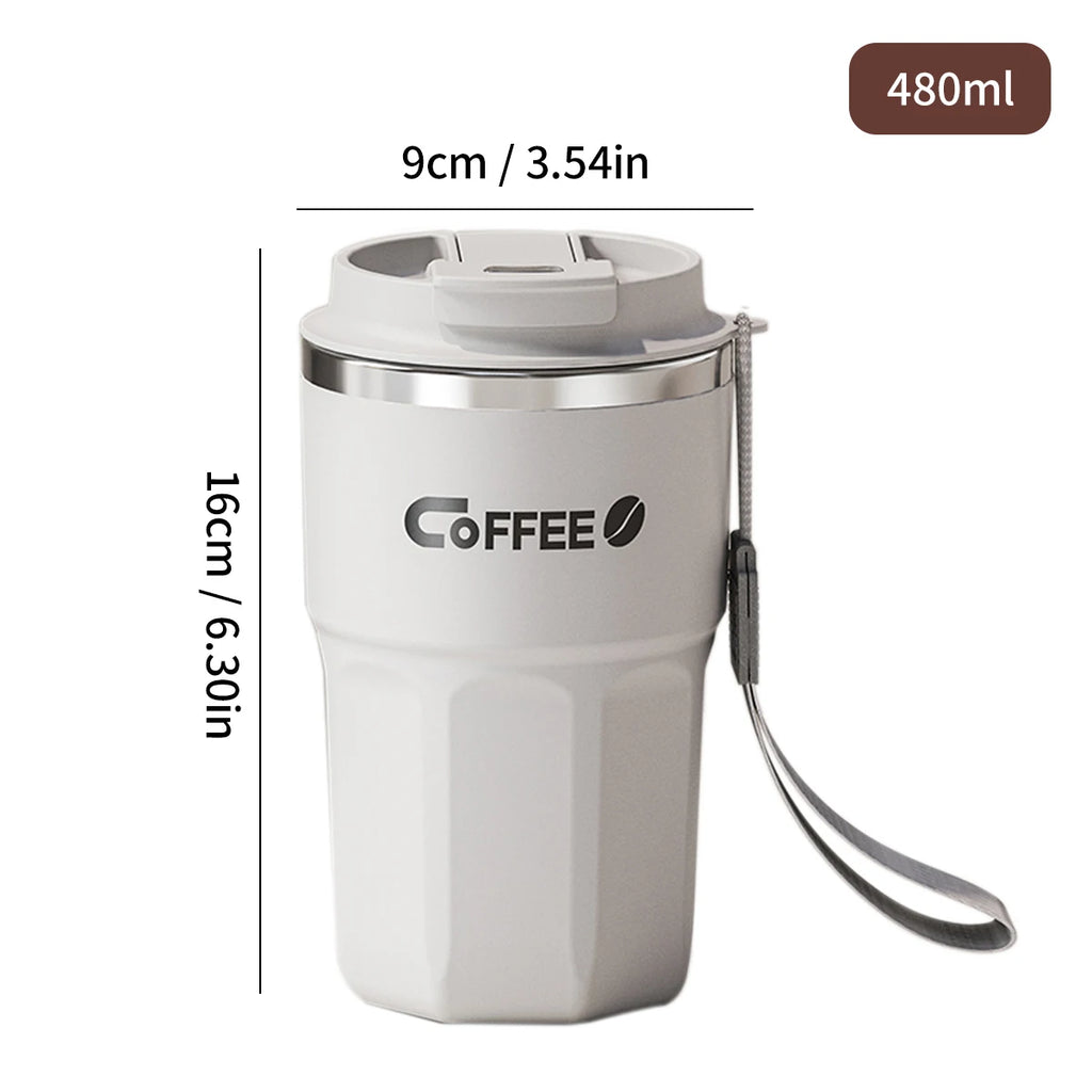 Caneca Térmica WORTHBUY com Tampa e Alça - Aço Inox 304 Parede Dupla Isolada Anti-Queimadura para Café Chá Leite