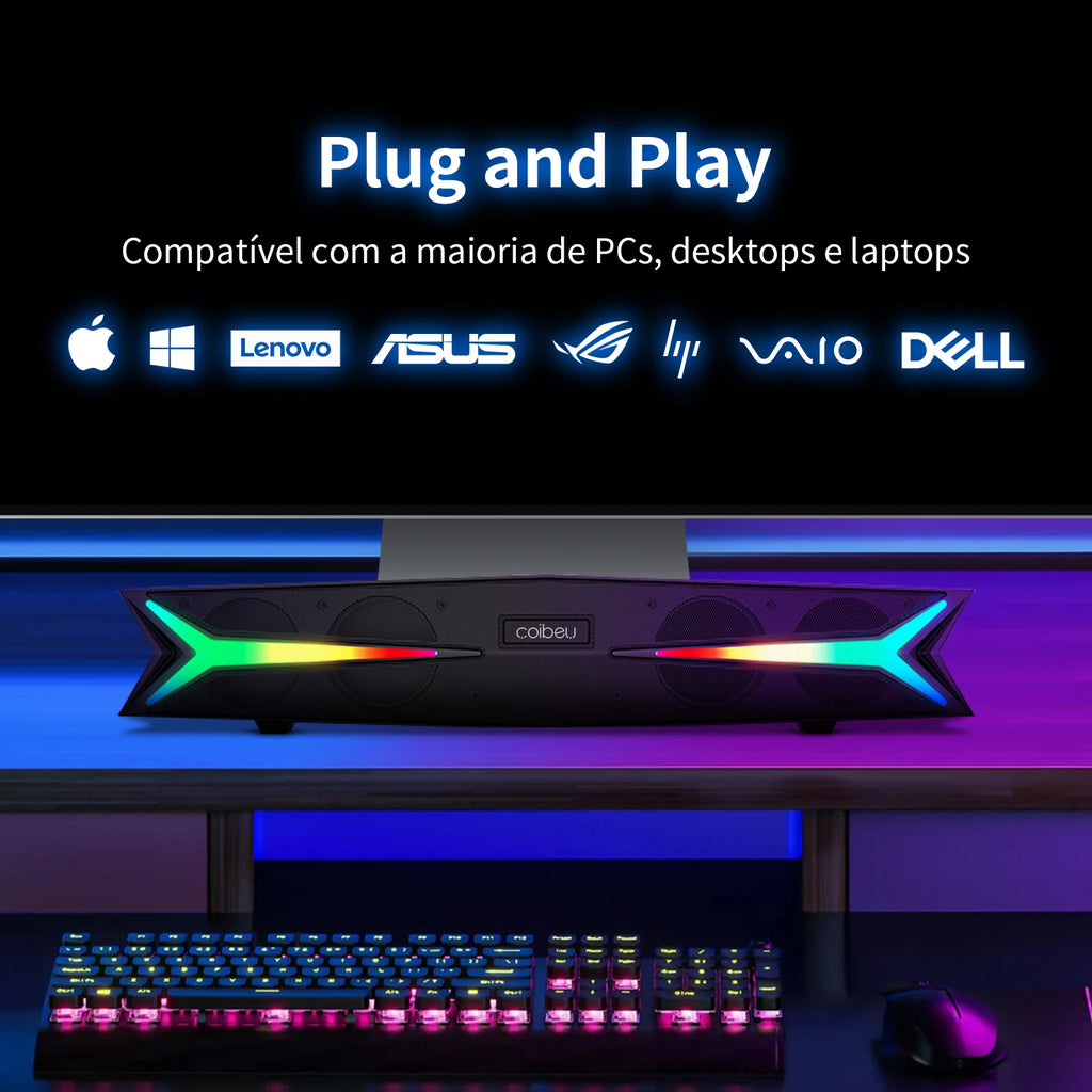 Caixa de Som, Caixa de Som Bluetooth, Caixa de Som Bluetooth Portátil, Caixa de Som para PC, Soundbar, Alto-falante Bluetooth