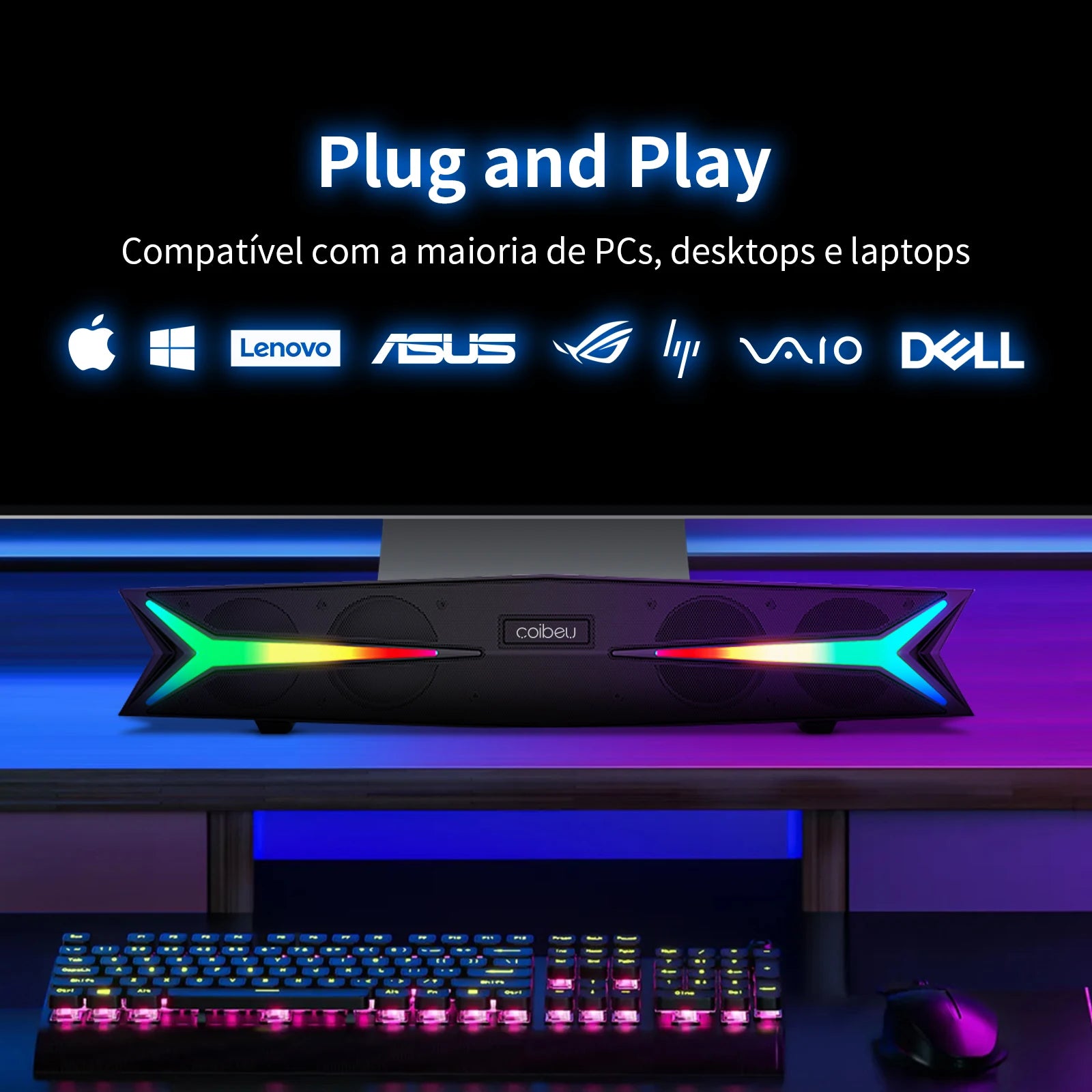 Caixa de Som, Caixa de Som Bluetooth, Caixa de Som Bluetooth Portátil, Caixa de Som para PC, Soundbar, Alto-falante Bluetooth