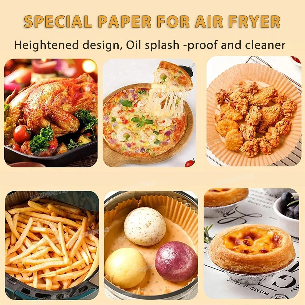 50/100 Unidades Papel Descartável para Air Fryer Antiaderente Forros Redondos para Fritadeira Elétrica Acessórios de Cozinha