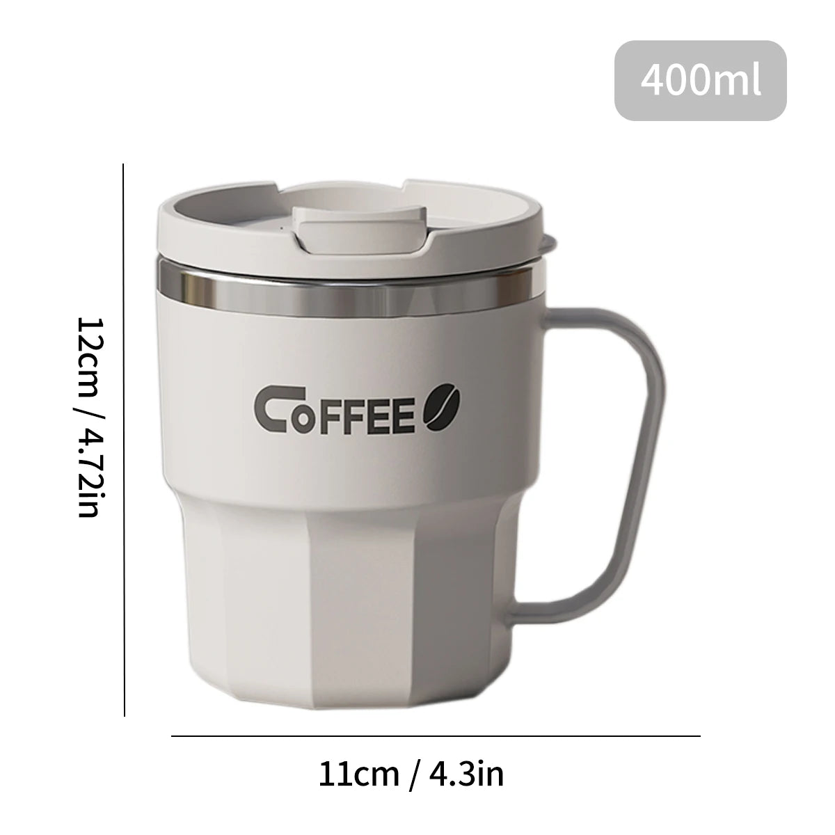 Caneca Térmica WORTHBUY com Tampa e Alça - Aço Inox 304 Parede Dupla Isolada Anti-Queimadura para Café Chá Leite