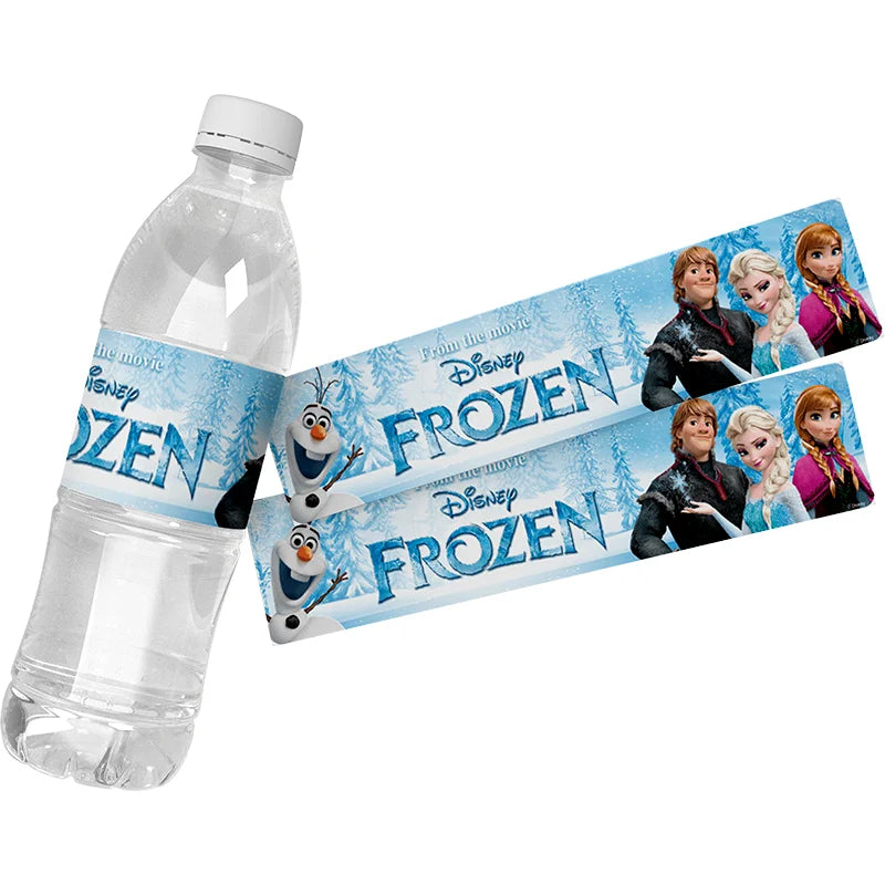 6 Peças Rótulos para Garrafa de Água Frozen Festa de Aniversário Adesivos Impermeáveis para Garrafas de Água Embalagem para Aniversário Frozen