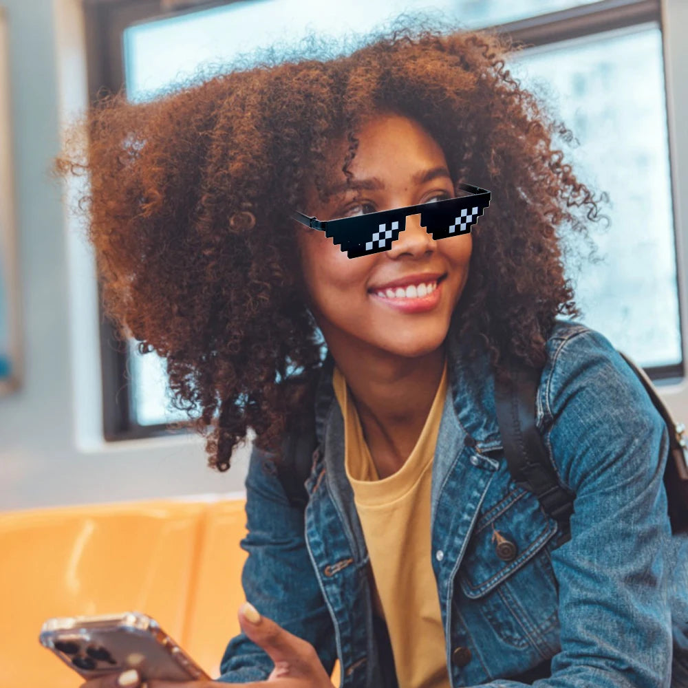 4 Peças Óculos de Sol Mosaico Pixel Cores Aleatórias Preto Azul Verde Presentes Infantis Acessórios Cosplay Decoração de Festa de Aniversário