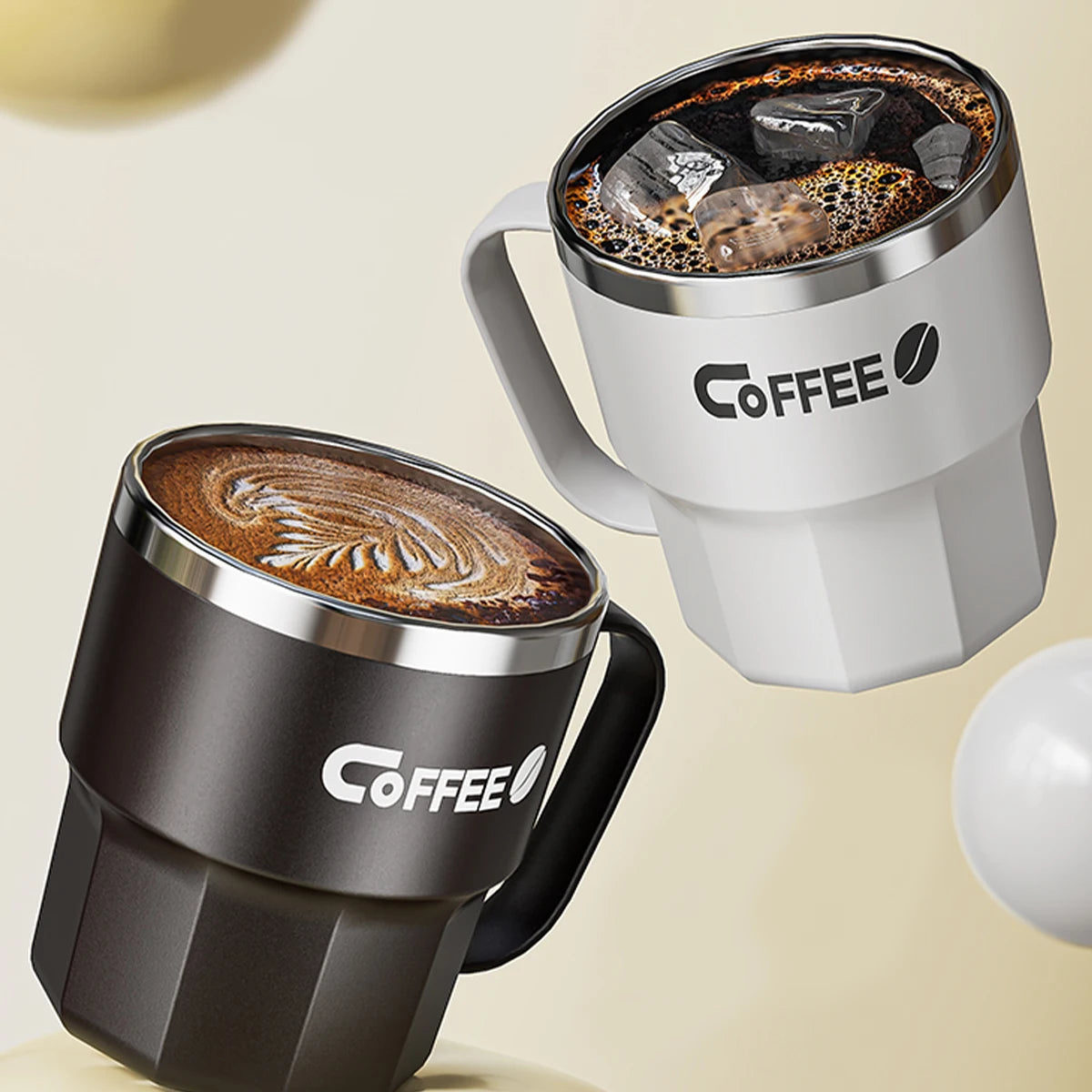 Caneca Térmica WORTHBUY com Tampa e Alça - Aço Inox 304 Parede Dupla Isolada Anti-Queimadura para Café Chá Leite