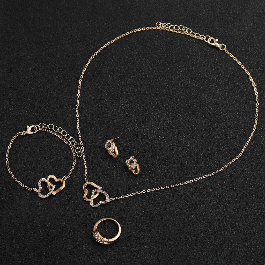 6 Peças Conjunto de Relógio e Joias Feminino com Strass Luxuoso Pulseira de Liga da Moda Relógio de Pulso Quartzo para Mulheres e Meninas (Sem Caixa)