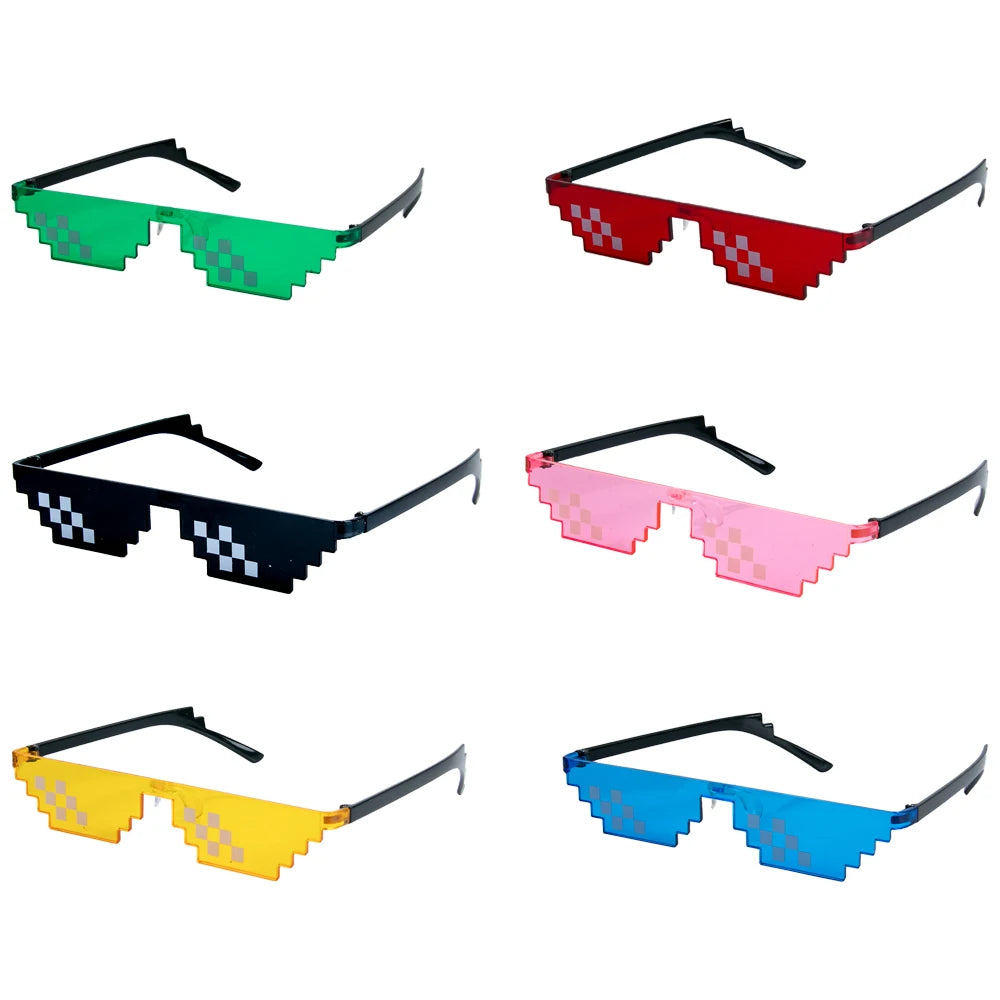 4 Peças Óculos de Sol Mosaico Pixel Cores Aleatórias Preto Azul Verde Presentes Infantis Acessórios Cosplay Decoração de Festa de Aniversário